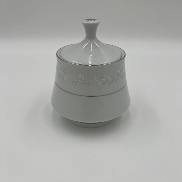 Crown Ming Fine China Sugar Bowl with Lid Silver Trim Floral Pattern - Picture 3 of 10